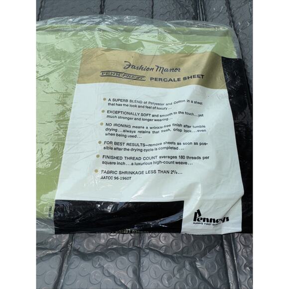 Penn Prest Percale Double Size Fitted Sheet NOS New Sealed Moss Green 54 X 75 - Picture 4 of 5